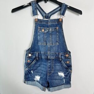 Vintage Jordache Girls Size 7–8 Denim Overall‎ Shorts Distressed EUC